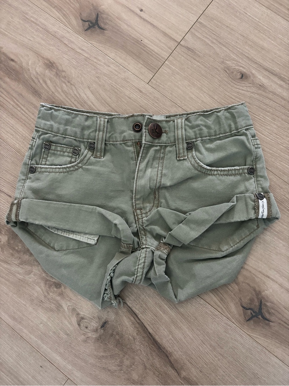 One Teaspoon Olive Green Denim Cutoff Shorts